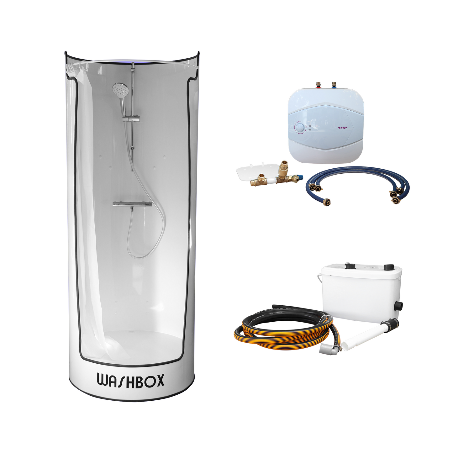 Washbox FIX mit 15 Liter Boilerset und Abwasserhebeanlage